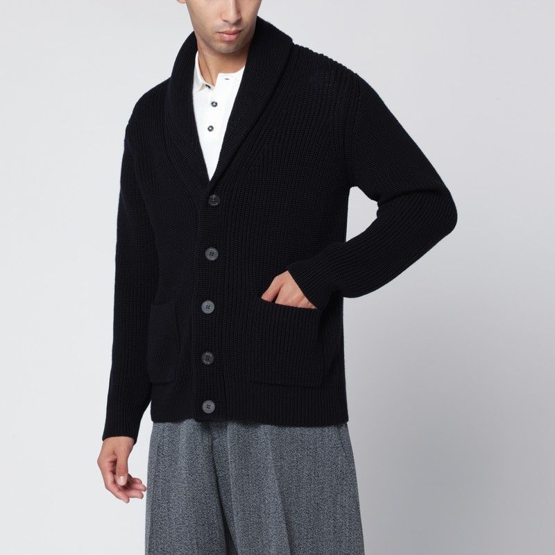 DRUMOHR Merino Wool Cardigan with Scarf Collar for Men
