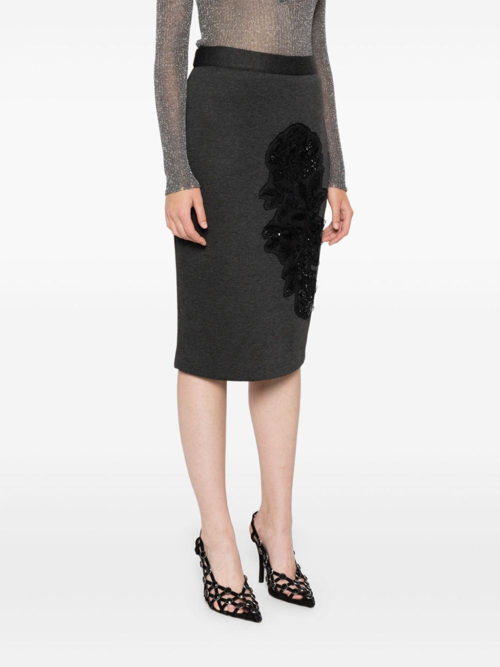 PAROSH Sequin Embellished Midi Skirt