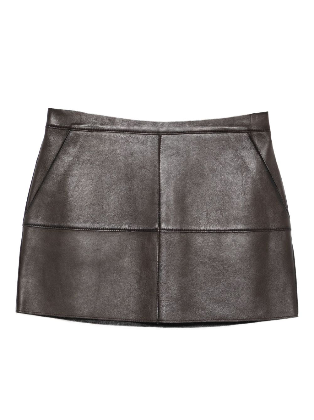 PAROSH Mini Length Leather Skirt with Slash Pockets