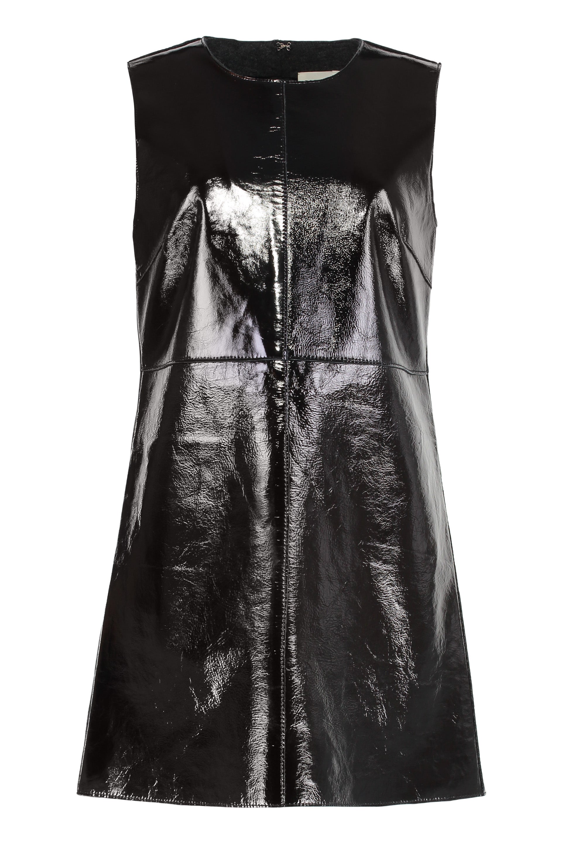 PAROSH Mini Leather Dress with Shiny Effect