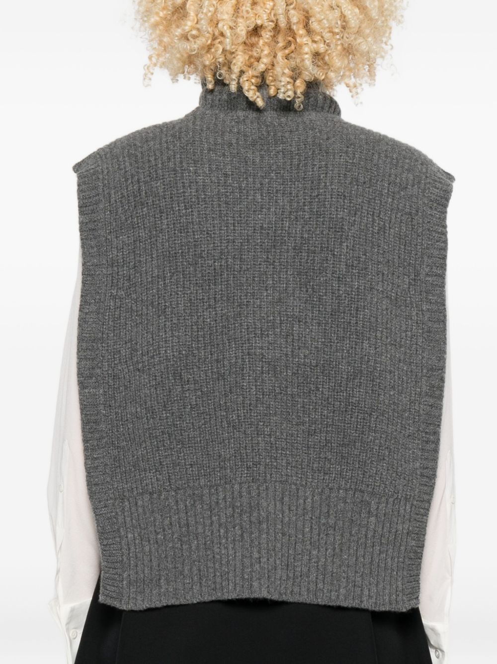DAVANTINO Wool Ribbed Knit Sleeveless Turtleneck Sweater - Cropped Length