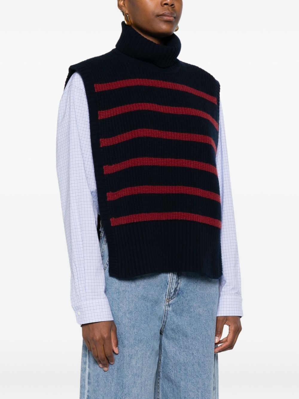 DAVANTINO Wool Turtleneck Sleeveless Ribbed Knit Sweater