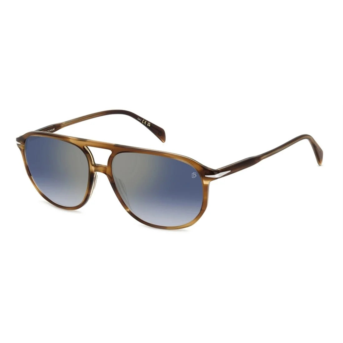 DAVID BECKHAM Men's Classic Brown Horn Sunglasses with Blue Mirror Lenses