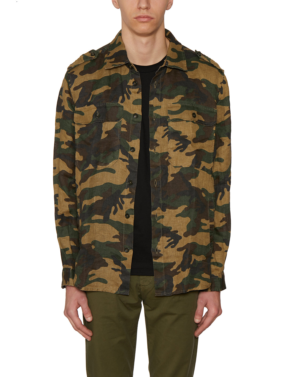 DANIELE ALESSANDRINI Linen Camouflage Mini Shirt for Men