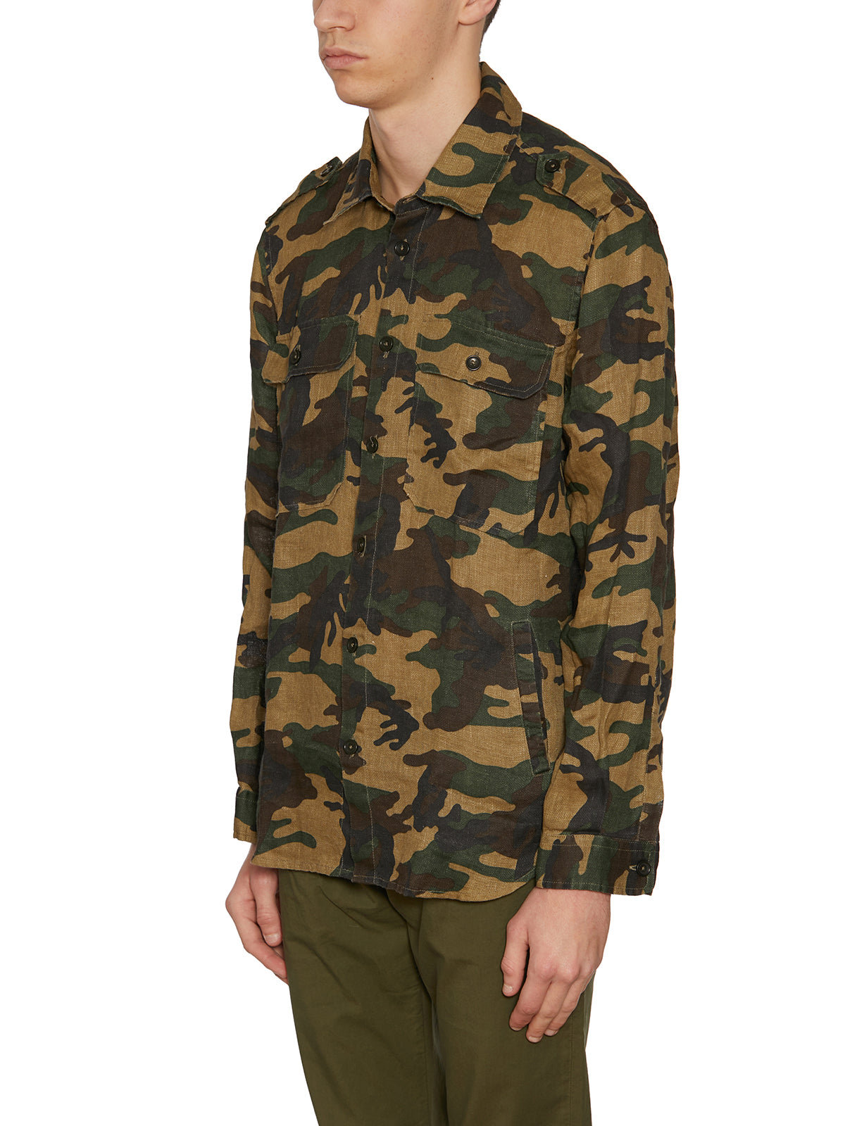DANIELE ALESSANDRINI Linen Camouflage Mini Shirt for Men