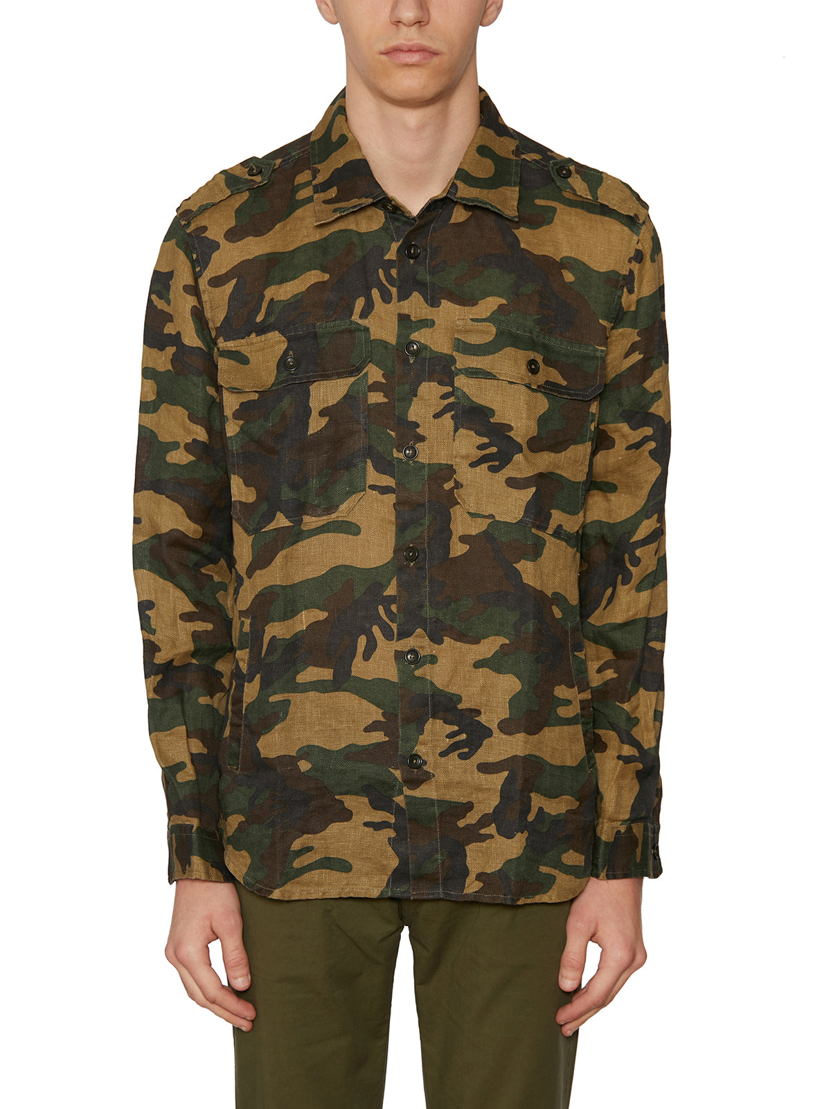 DANIELE ALESSANDRINI Linen Camouflage Mini Shirt for Men
