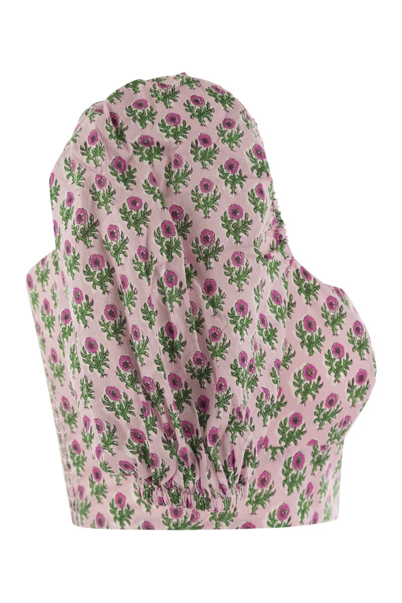 MC2 SAINT BARTH Mini Floral Crop Top with Balloon Sleeves