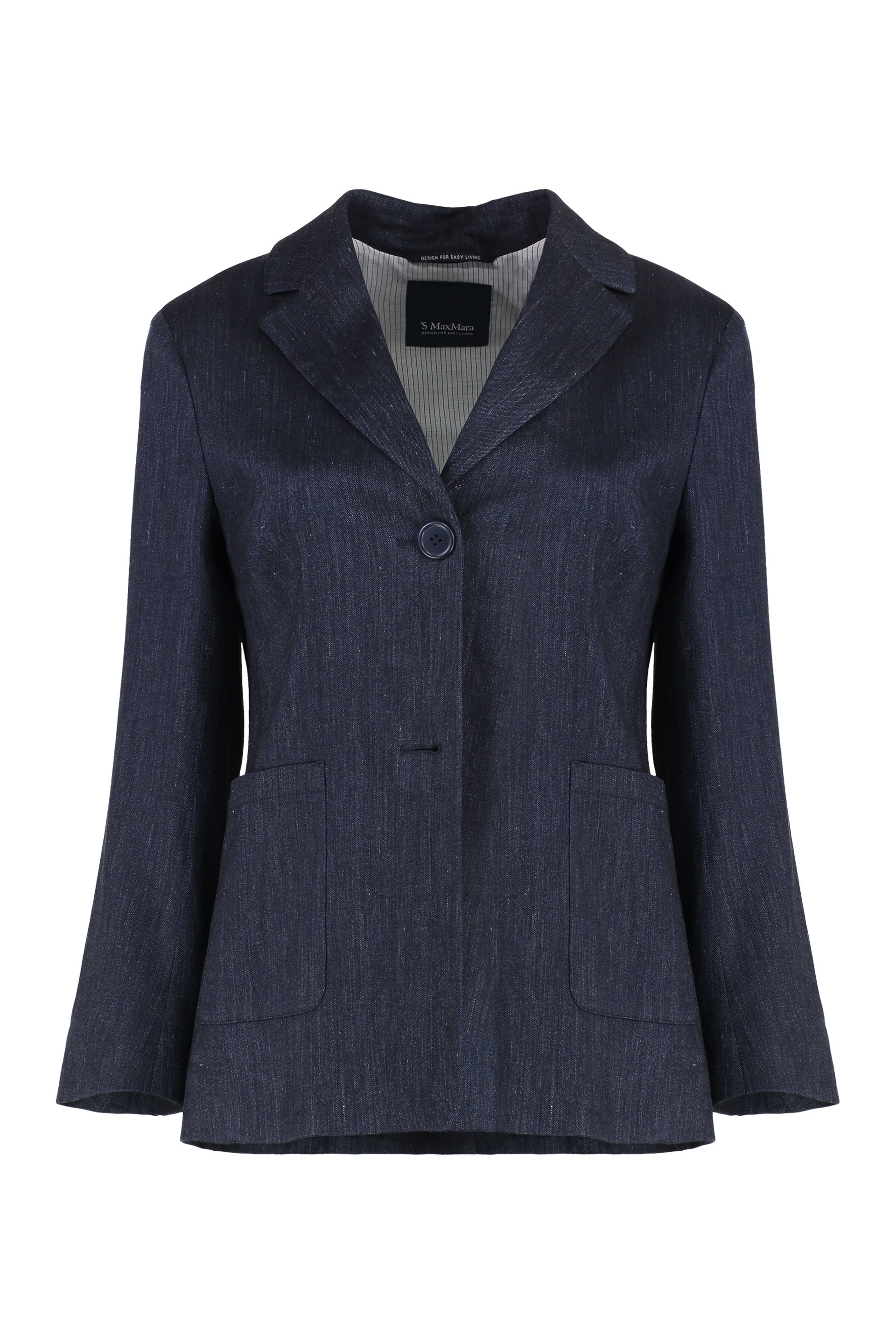S MAX MARA Linen Blazer with Lapel Collar and Front Pockets