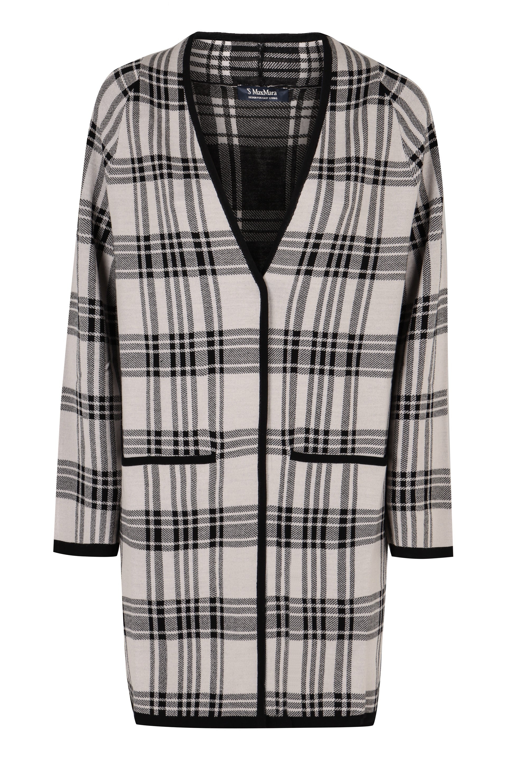 S MAX MARA Women’s Virgin Wool Cardigan with Check Motif