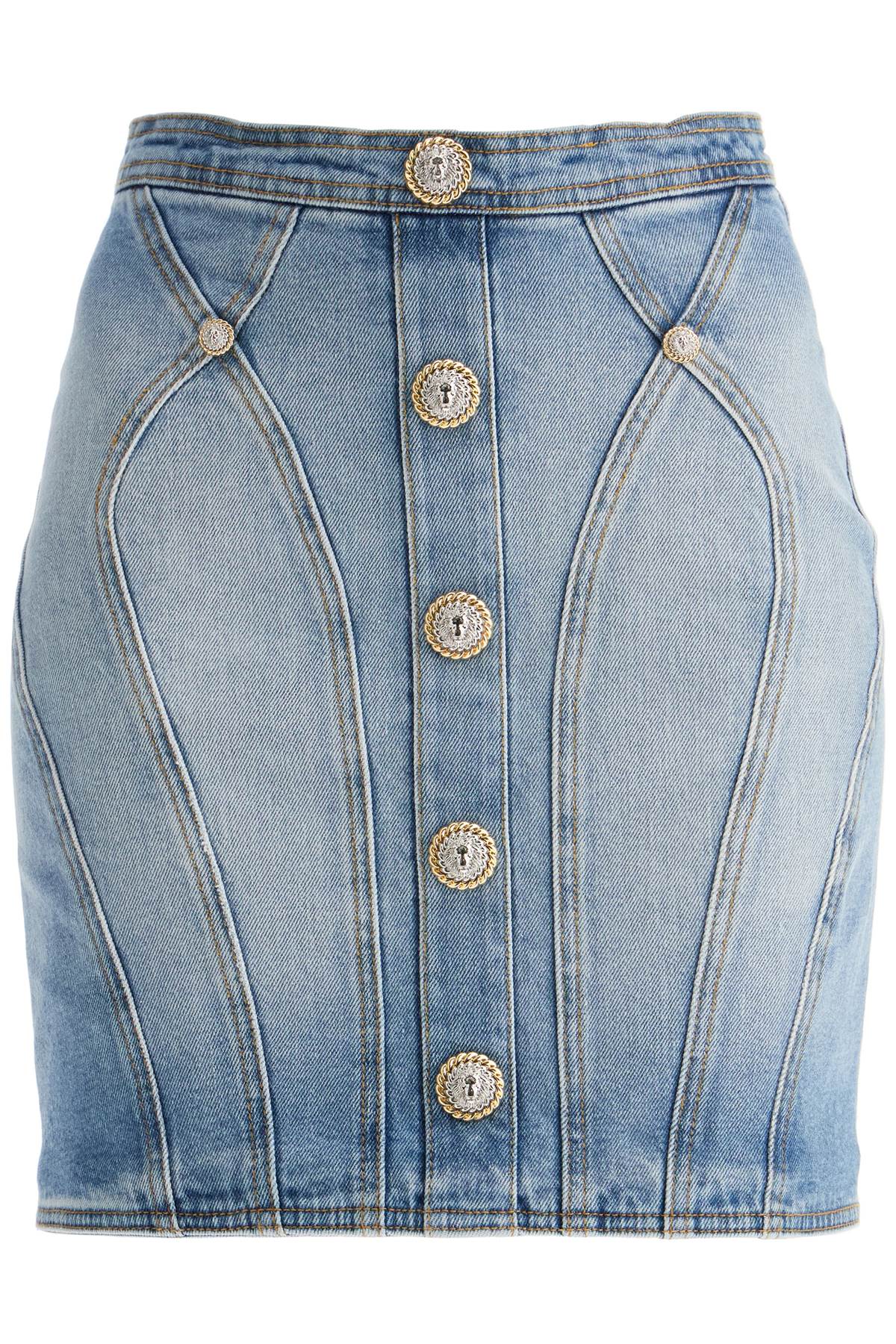 BALMAIN Mini 4 Button Denim Skirt