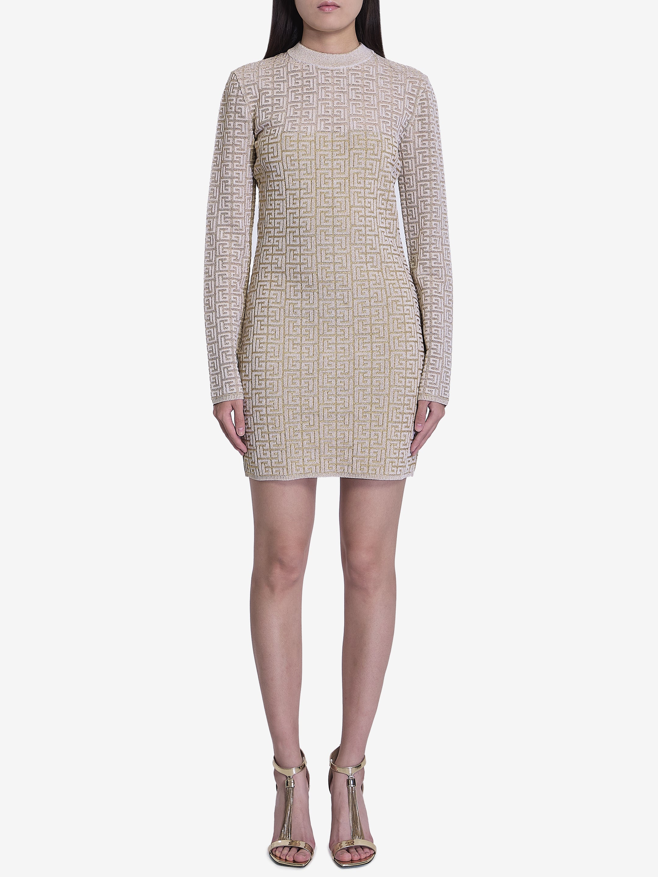 BALMAIN Labyrinth Monogram Fitted Dress