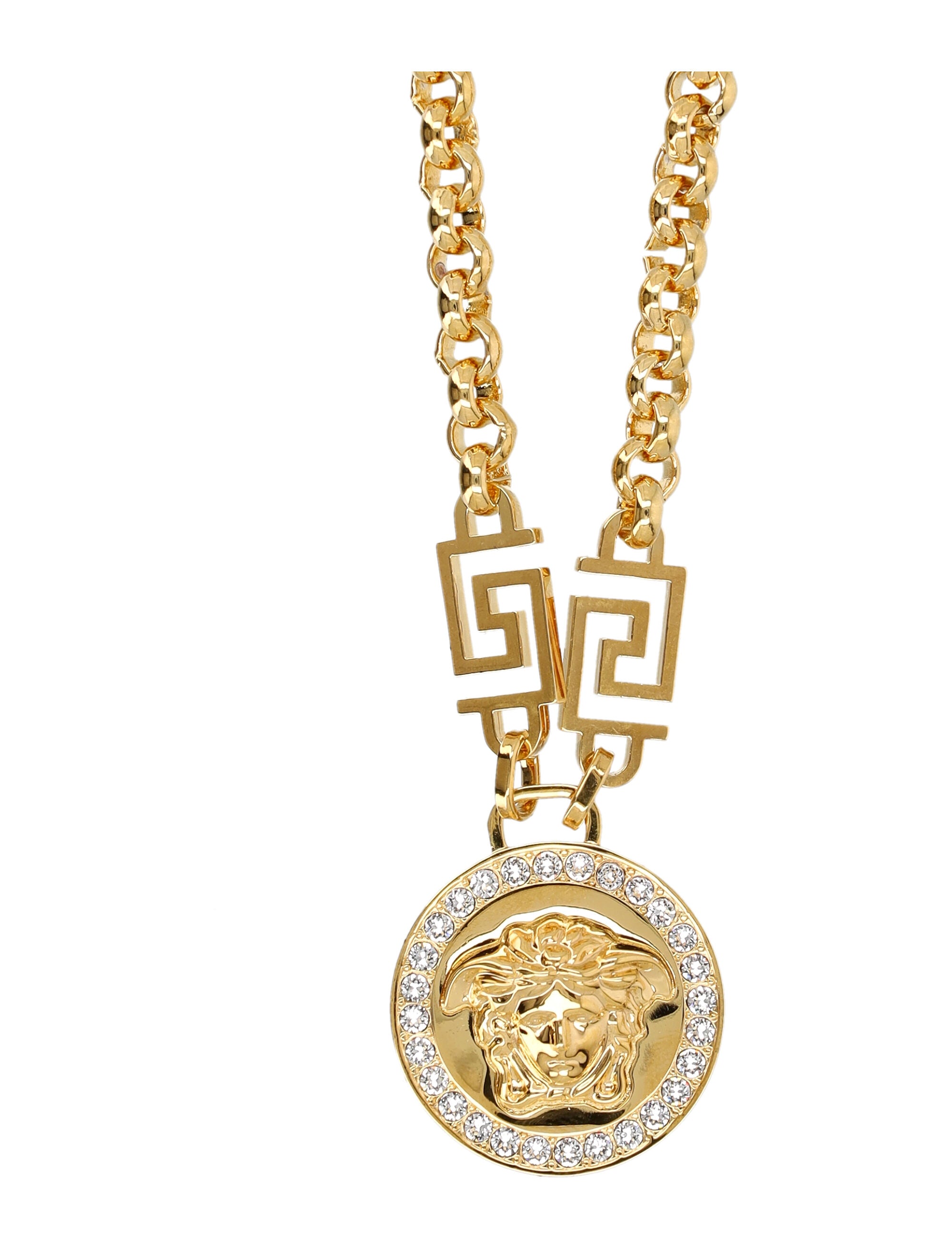 VERSACE Mini Medusa Greek Necklace with Crystal Accents