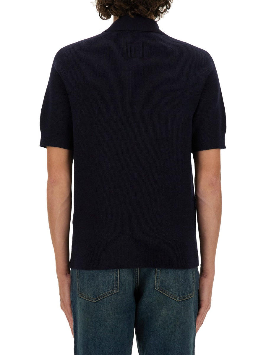 BALMAIN Regular Fit Merino Wool Polo Shirt - Size L
