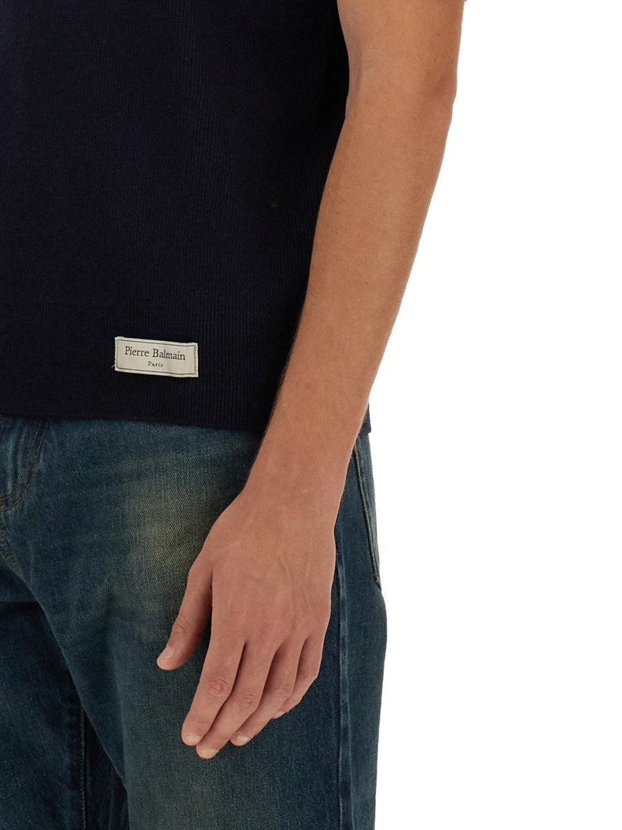 BALMAIN Regular Fit Merino Wool Polo Shirt - Size L