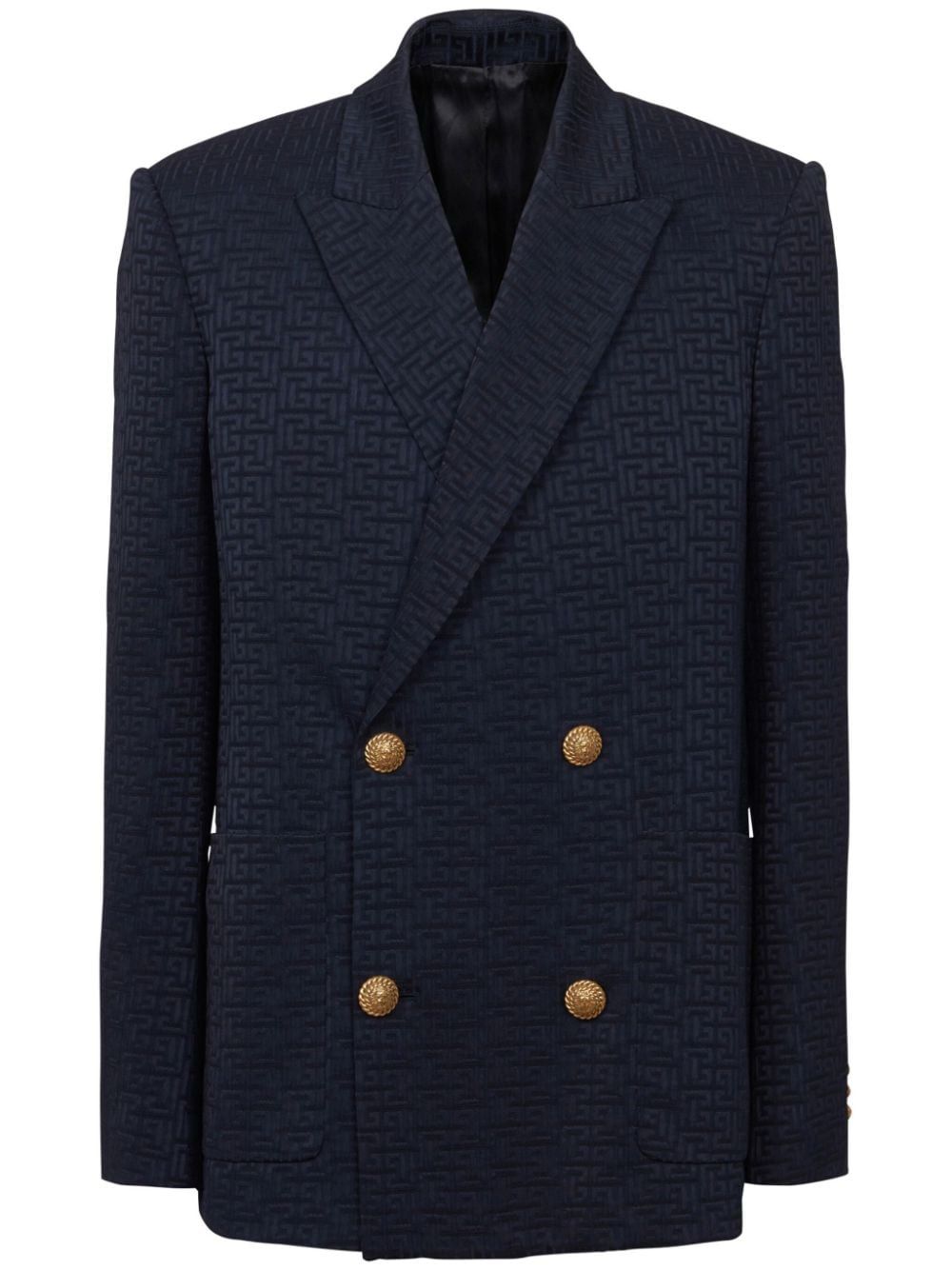 BALMAIN Monogram Satin Jacquard Blazer - 4 Button