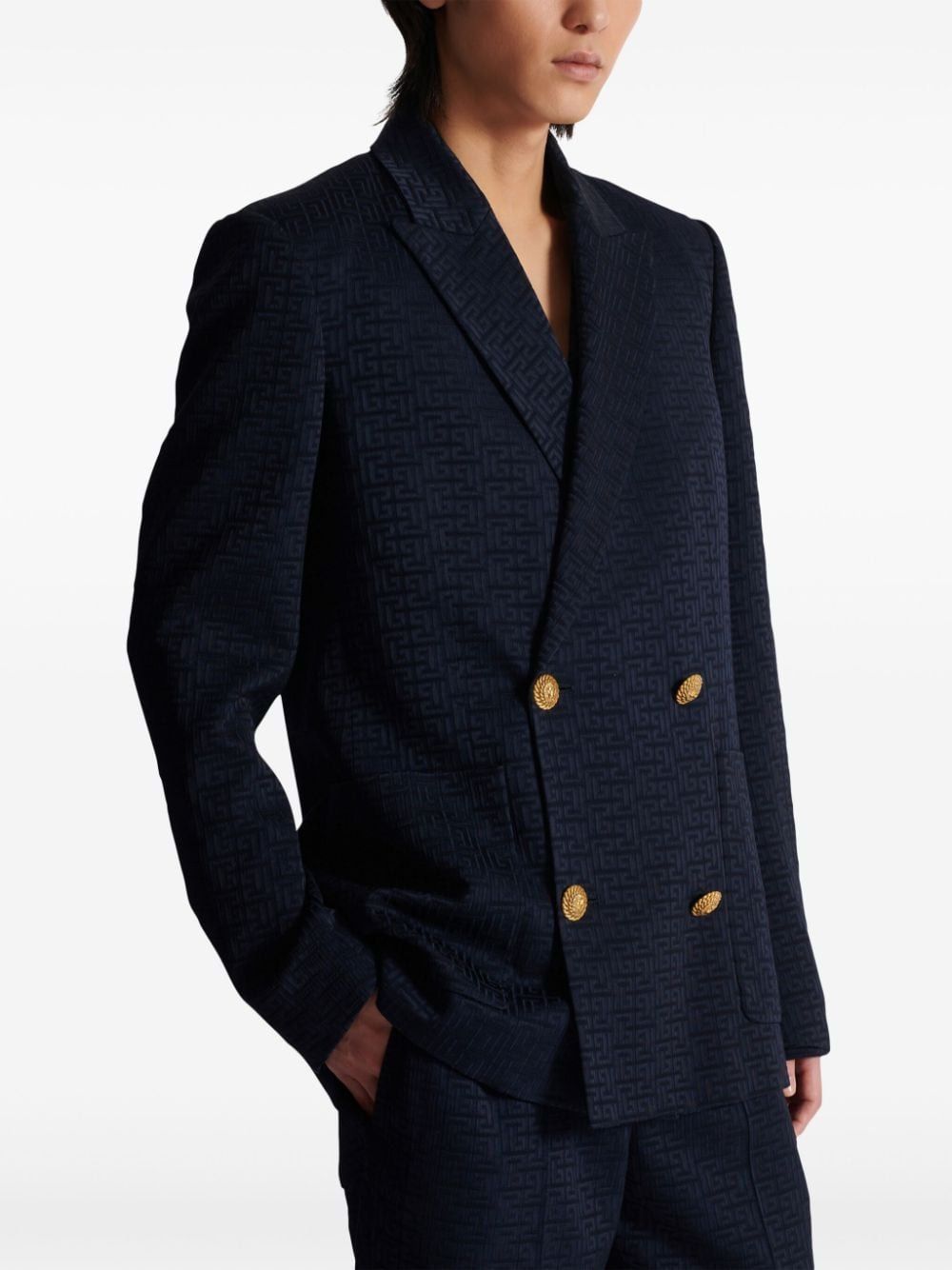 BALMAIN Monogram Satin Jacquard Blazer - 4 Button