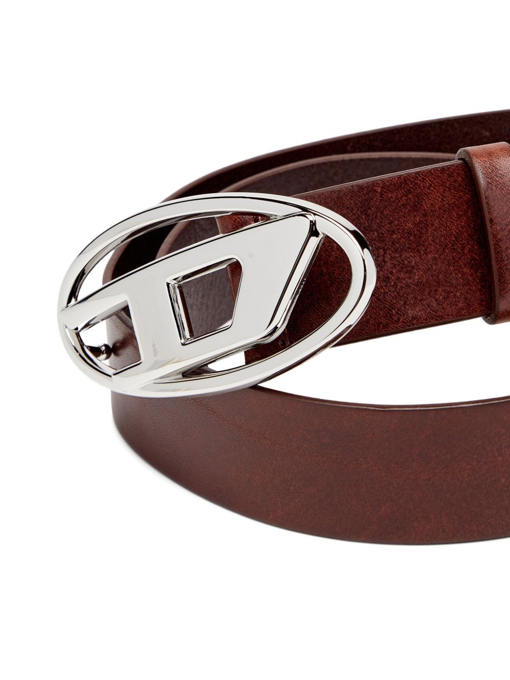 DIESEL Sleek Leather Belt with Logo Buckle