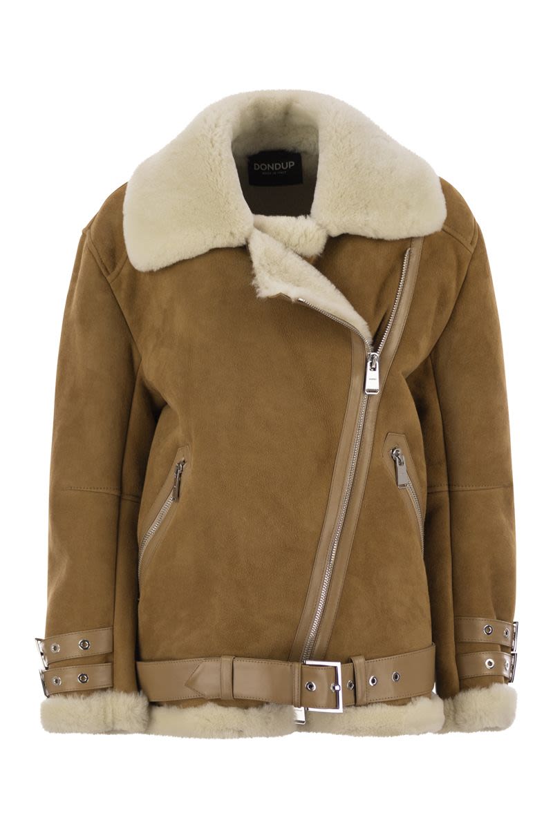 DONDUP Loose Shearling Jacket with Belt for Women