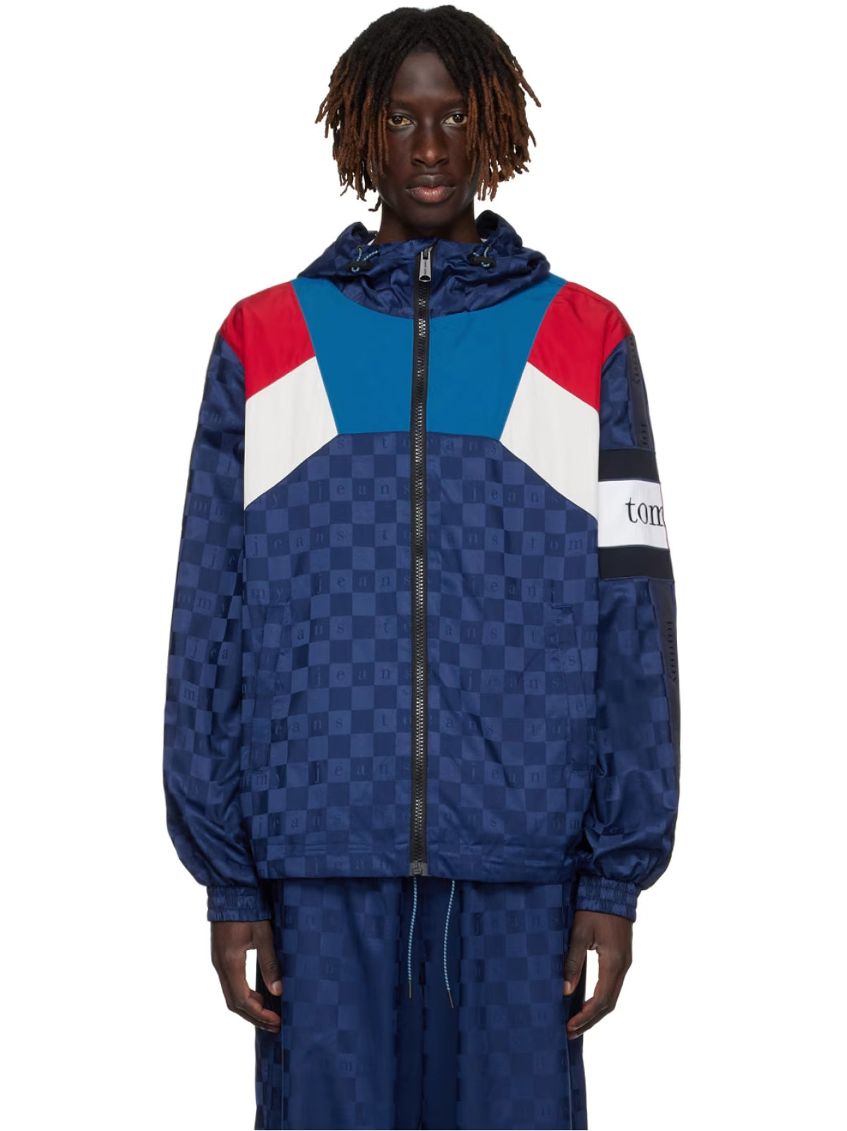 TOMMY HILFIGER Checkerboard Colour-Blocked Hooded Track Jacket