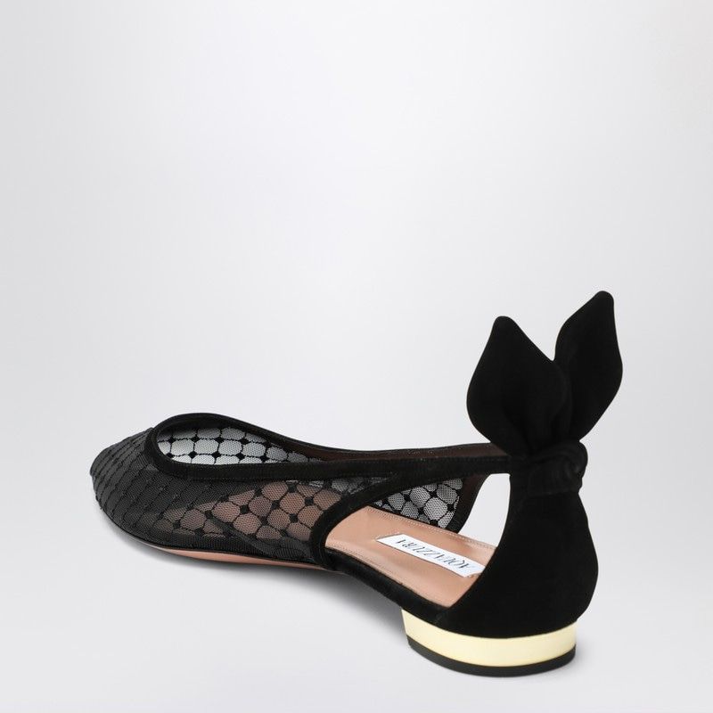 AQUAZZURA Pointed Design Mesh and Suede Ballerinas with Bow