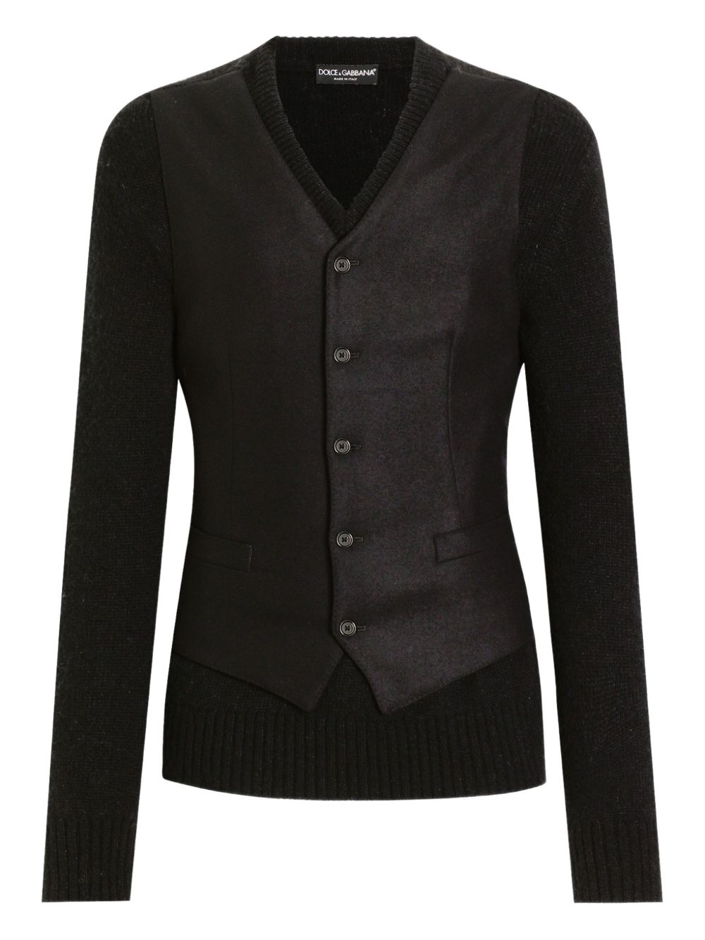 DOLCE & GABBANA V-Neck Sweater with Silk Satin Vest Overlay for Men