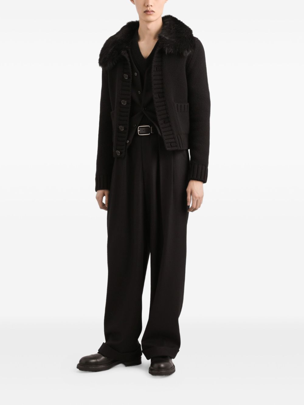 DOLCE & GABBANA V-Neck Sweater with Silk Satin Vest Overlay for Men