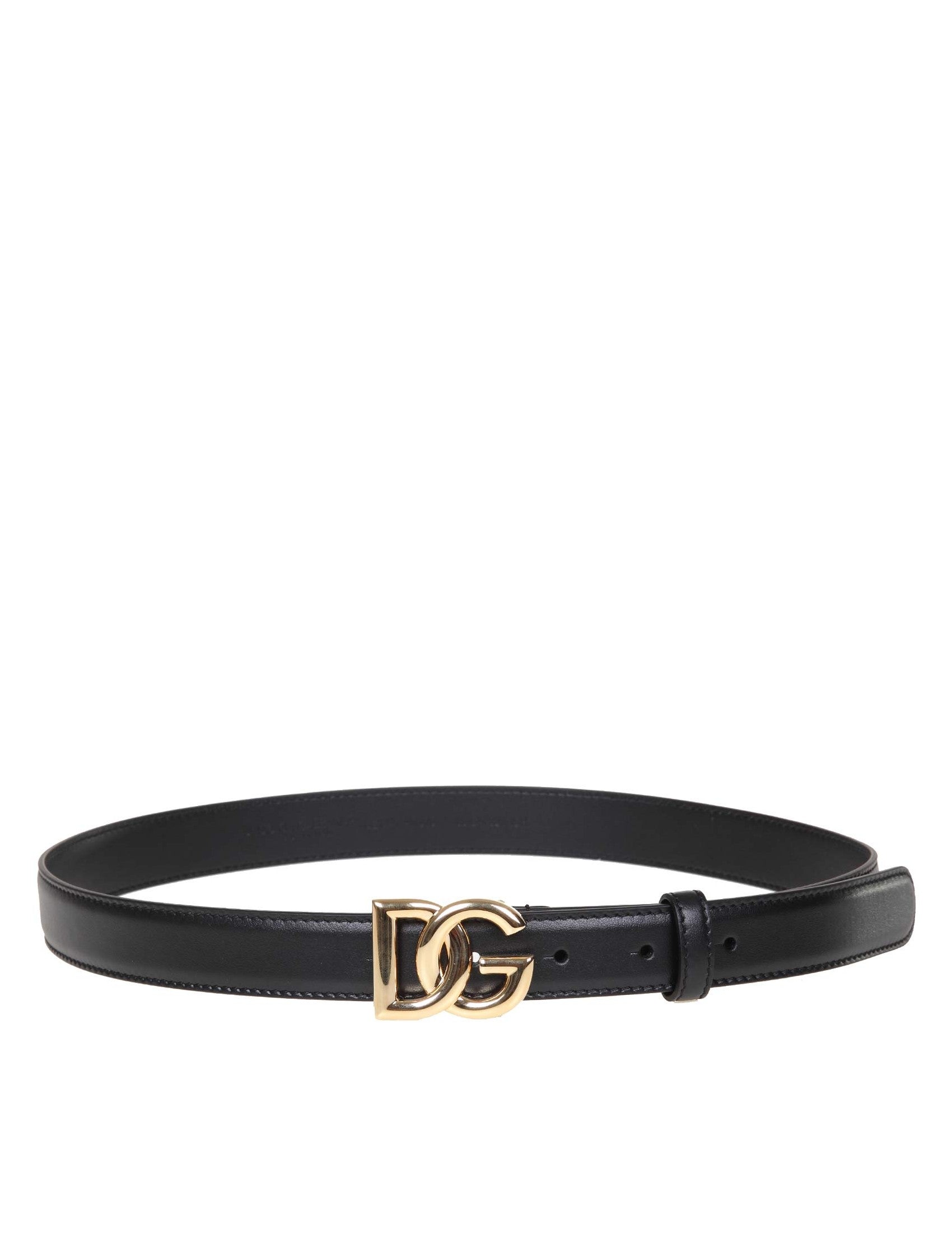 DOLCE & GABBANA Calfskin Belt with Crossed Logo - 2.5cm