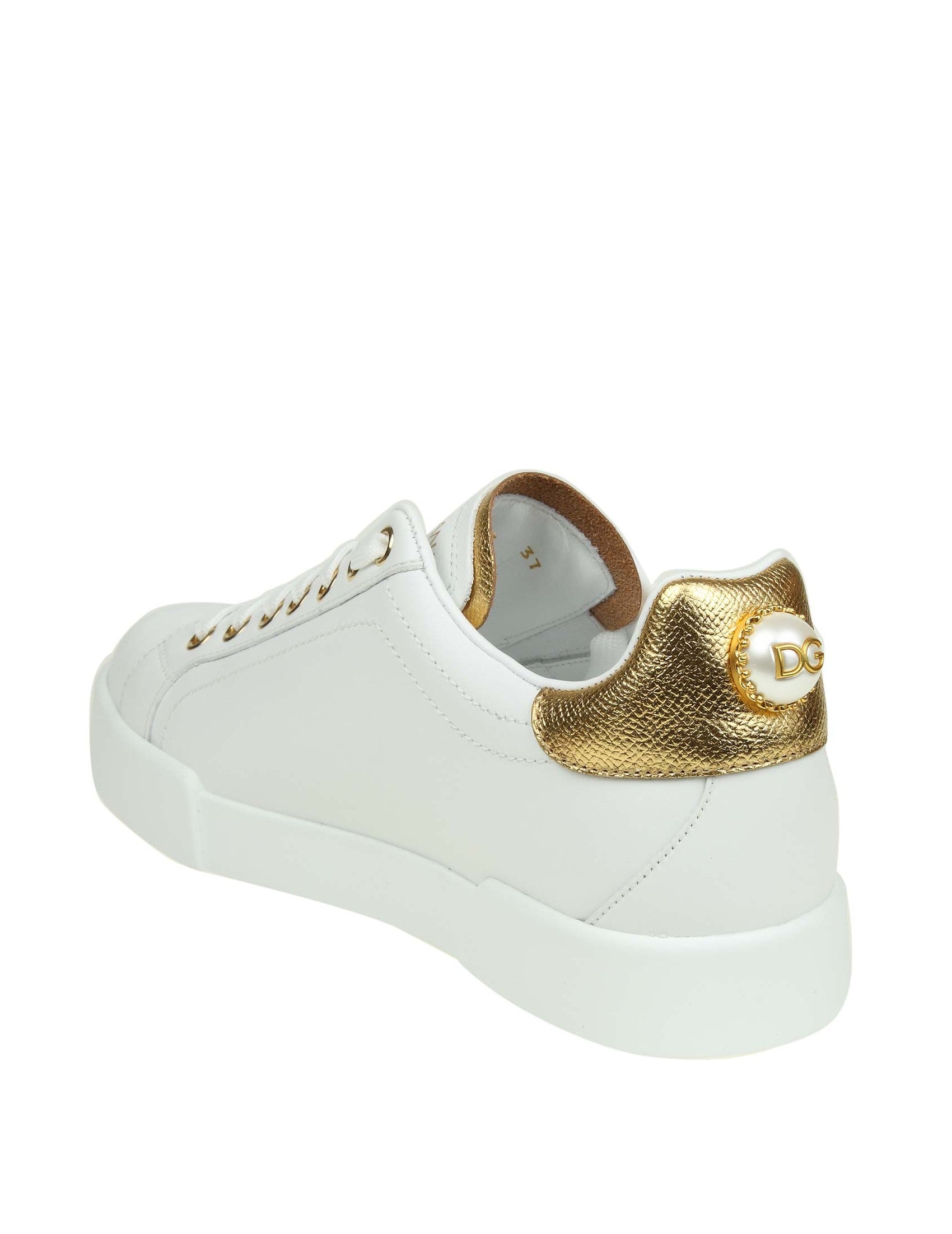 DOLCE & GABBANA Portofino Sneaker with Logo Pearl Detail