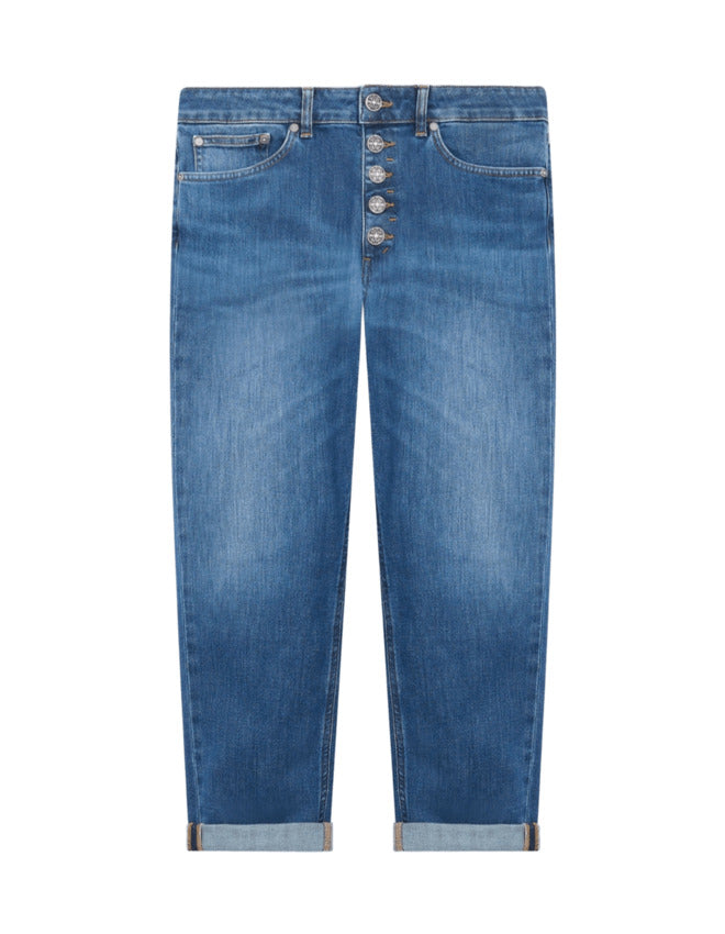 DONDUP Ankle-Length Regular Fit Jeans with Jeweled Button Fly