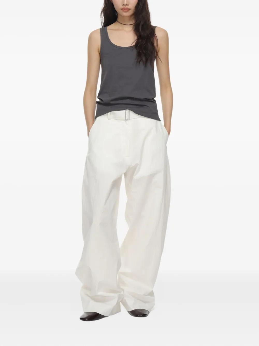 STUDIO NICHOLSON Round Leg Cotton Trousers with Detachable Belt - Women's