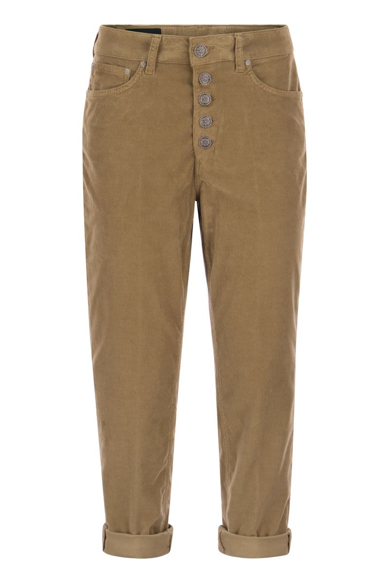 DONDUP Multi-Striped Velvet Trousers with Jewel Buttons