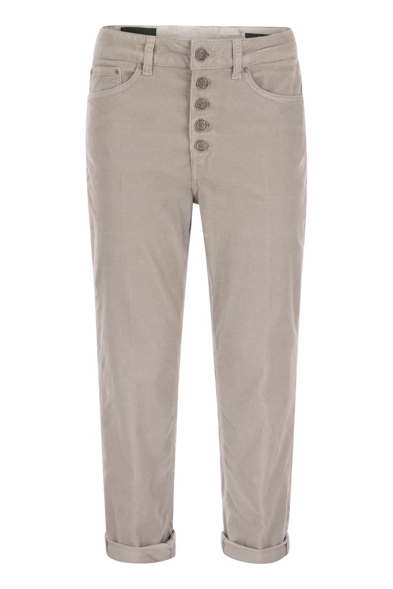 DONDUP Multi-Striped Velvet Trousers with Jewelled Buttons - Loose Fit, Ankle Length
