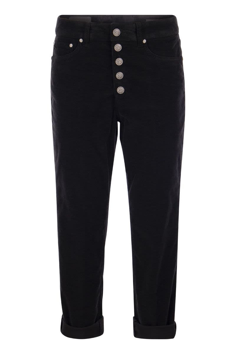 DONDUP Multi-Striped Velvet Trousers with Jewelled Buttons - Ankle Length