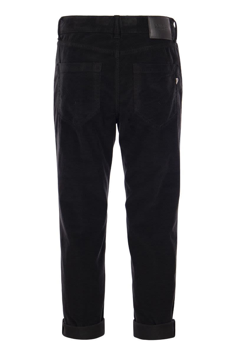 DONDUP Multi-Striped Velvet Trousers with Jewelled Buttons - Ankle Length