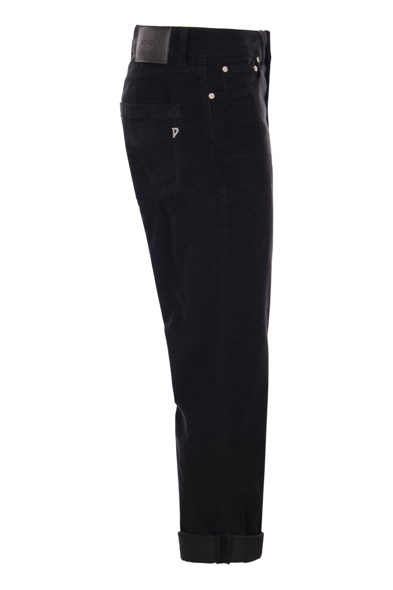 DONDUP Multi-Striped Velvet Trousers with Jewelled Buttons - Ankle Length