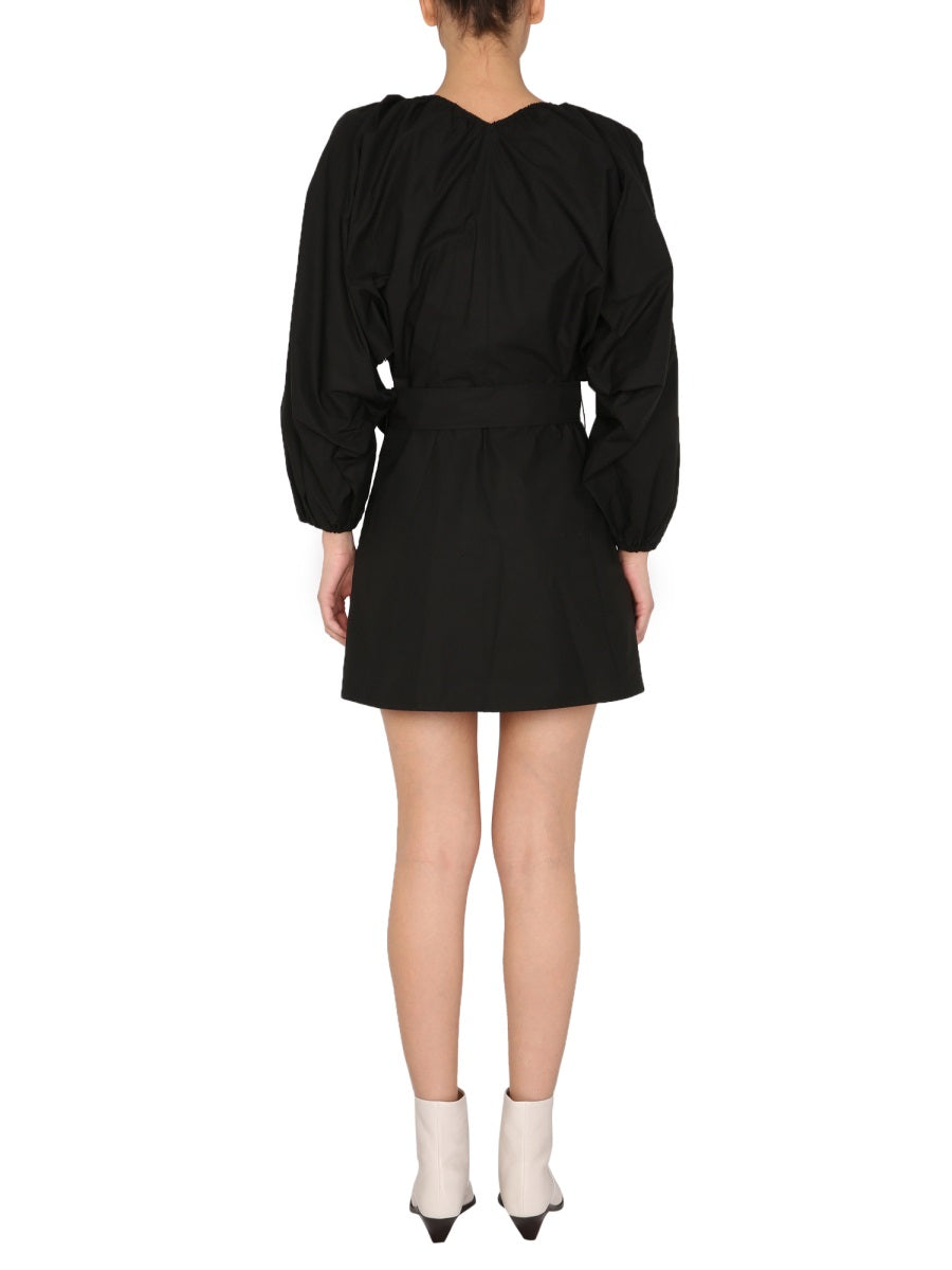 PATOU V-Neck Balloon Sleeves Mini Dress