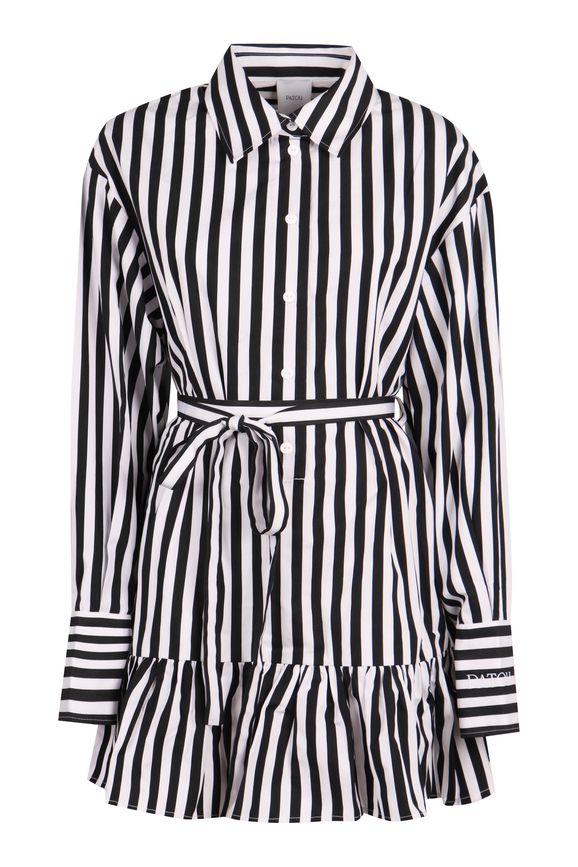 PATOU Striped Cotton Shirtdress with Ruffle Hem