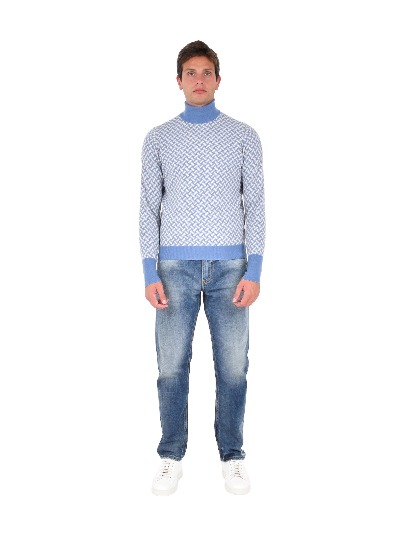 DRUMOHR Men's Cashmere Turtleneck Sweater with Contrasting Pattern