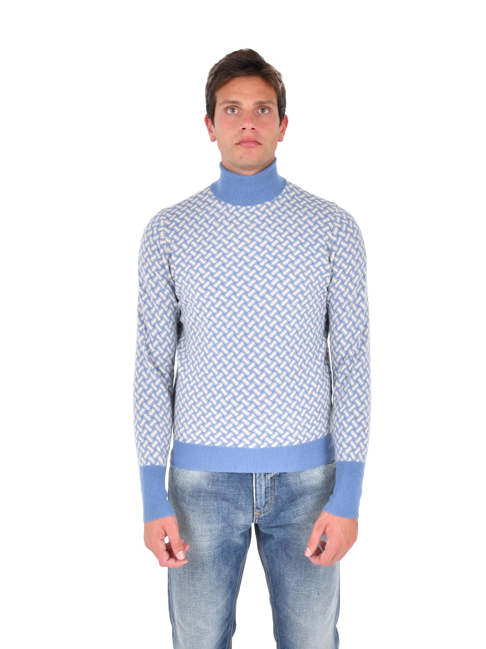 DRUMOHR Men's Cashmere Turtleneck Sweater with Contrasting Pattern