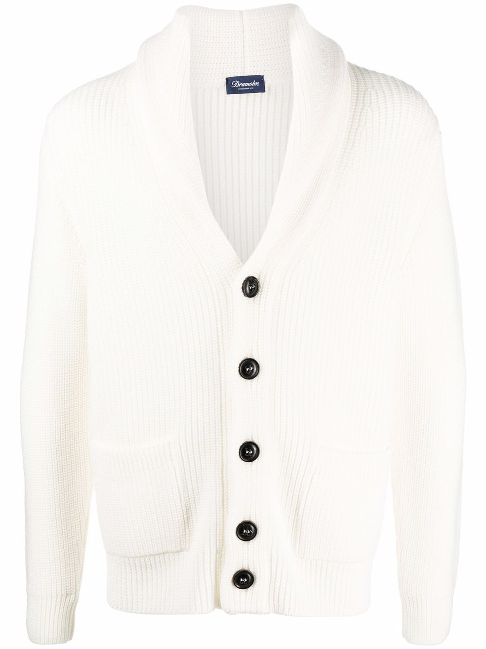 DRUMOHR Cozy Rib Stitch Cardigan with Scarf Collar for Men