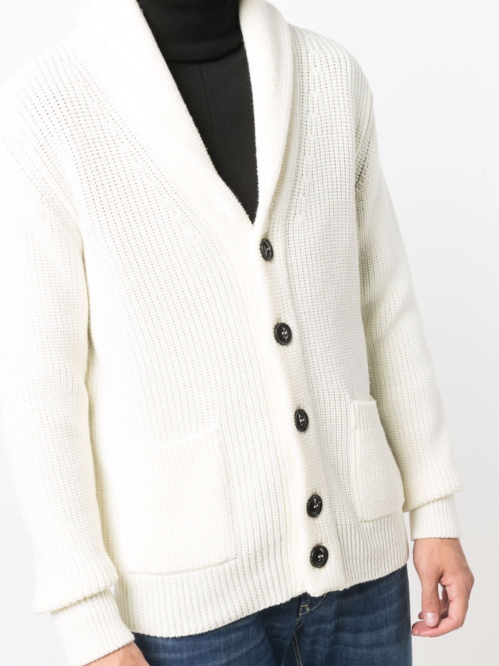 DRUMOHR Cozy Rib Stitch Cardigan with Scarf Collar for Men