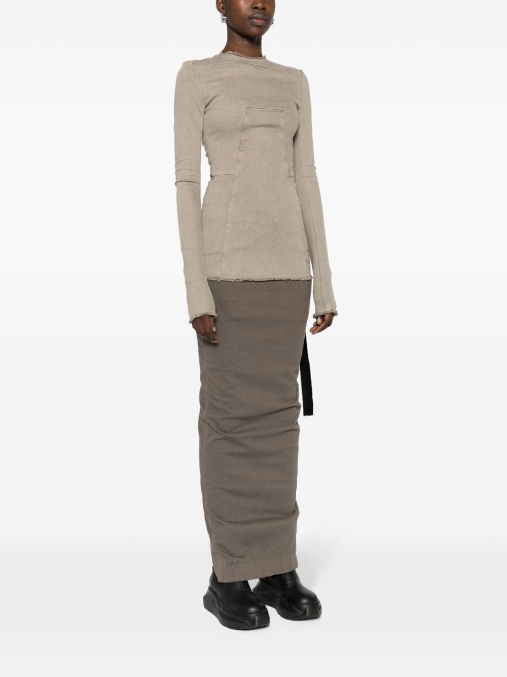 RICK OWENS Long Sleeve Denim T-Shirt with Flared Design