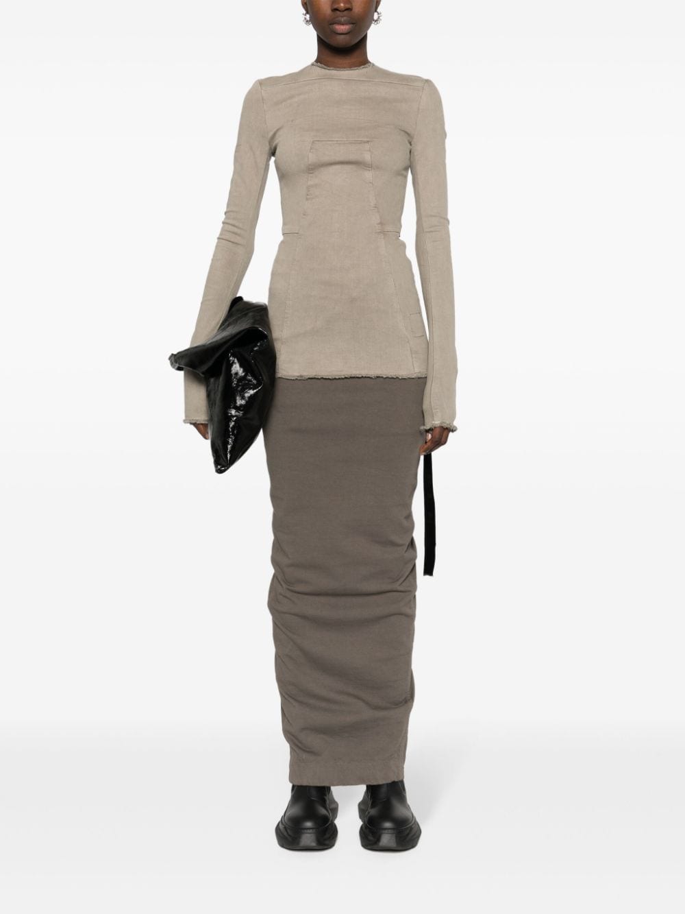 RICK OWENS Long Sleeve Denim T-Shirt with Flared Design