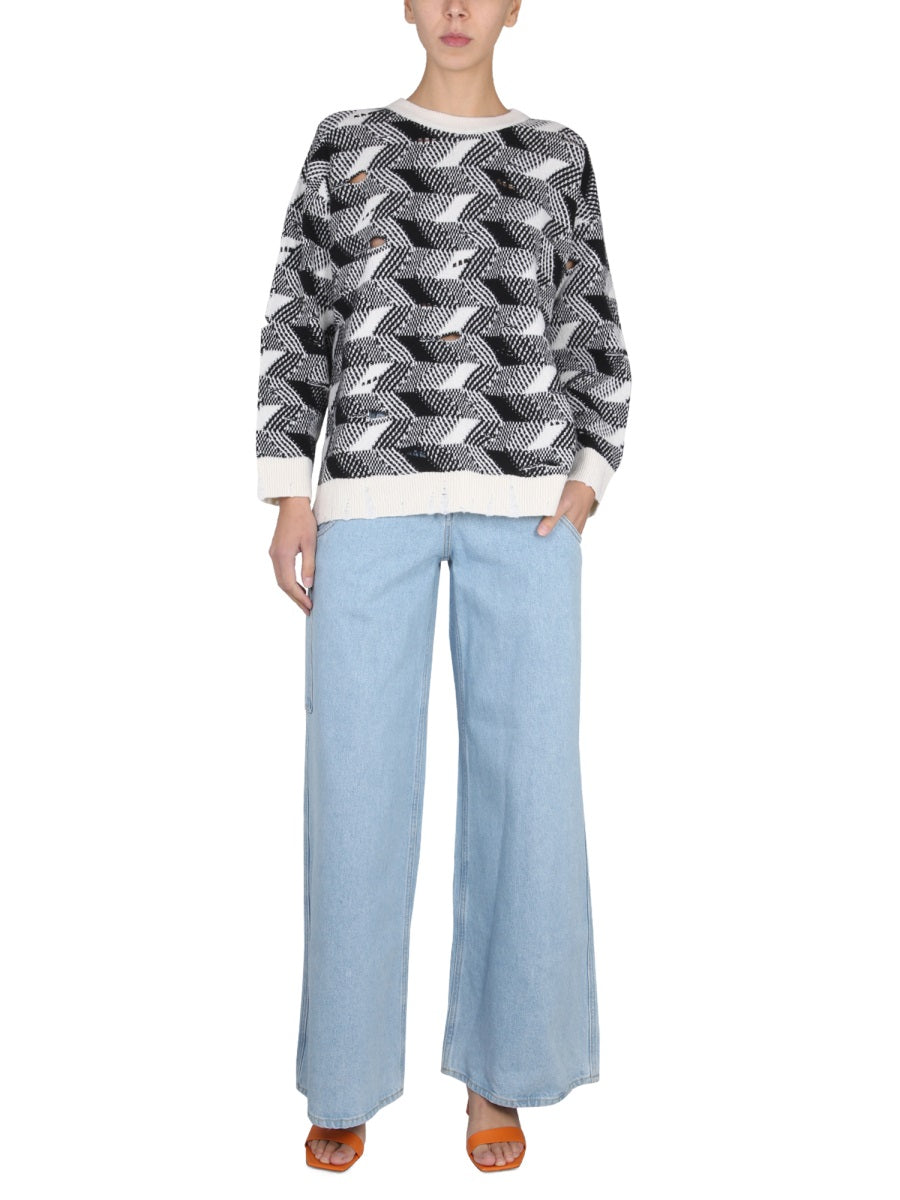 MISSONI Jacquard Knit Crossneck Ribbed Collar Sweater for Women