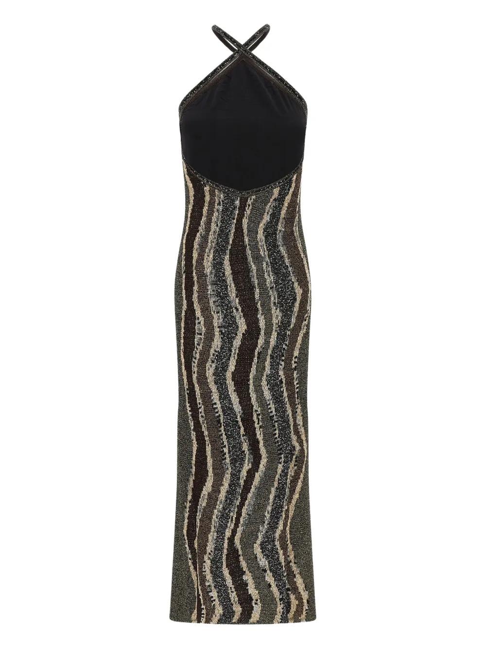 MISSONI Halterneck Maxi Dress with Wave Pattern