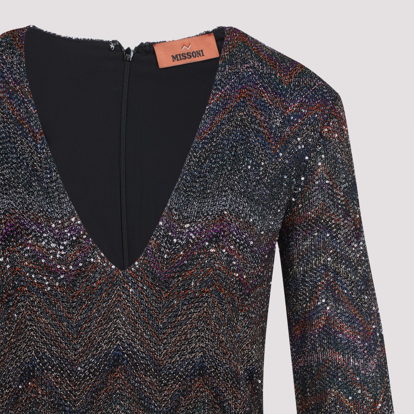 MISSONI Stylish Zigzag Knit Sequinned Mini Dress