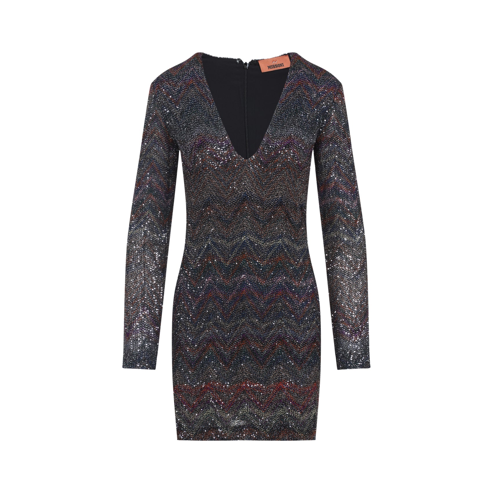 MISSONI Stylish Zigzag Knit Sequinned Mini Dress