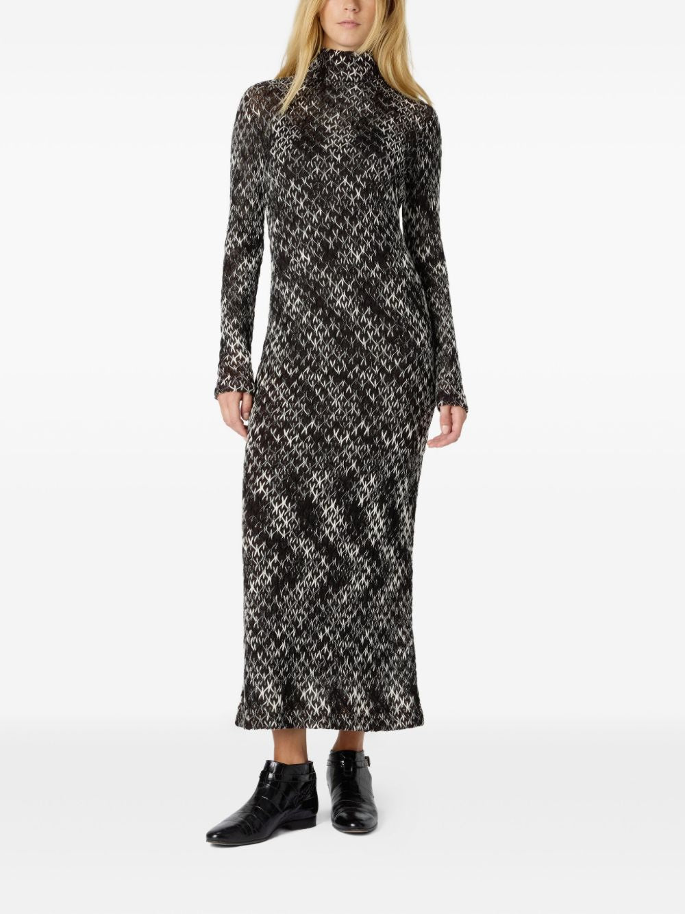 MISSONI Abstract Pattern High Neck Long Sleeve Dress