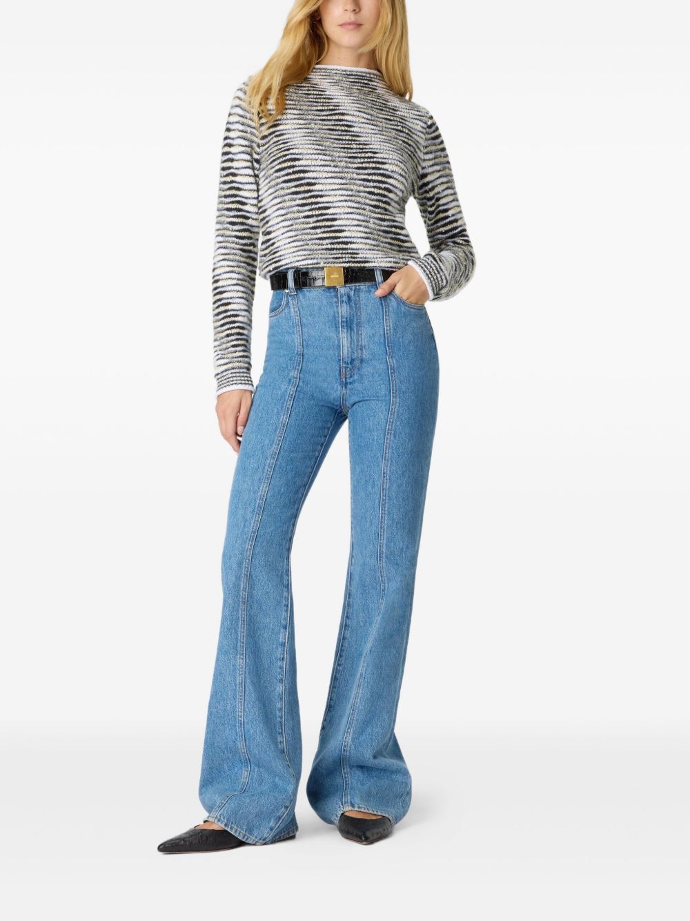 MISSONI Cotton Blend Striped Mock Neck Top