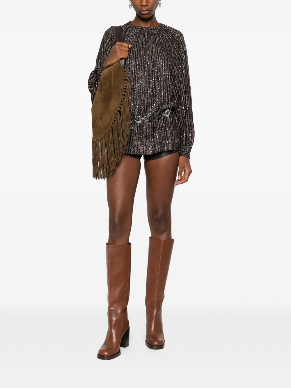 MISSONI Brown Striped Long Sleeve Relaxed Fit Top